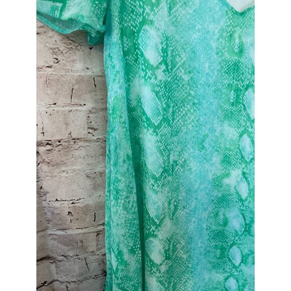 Judith March Dress Womens Large Turquoise Snakeskin Print Flowy Flutter Sleeve - Picture 3 of 12